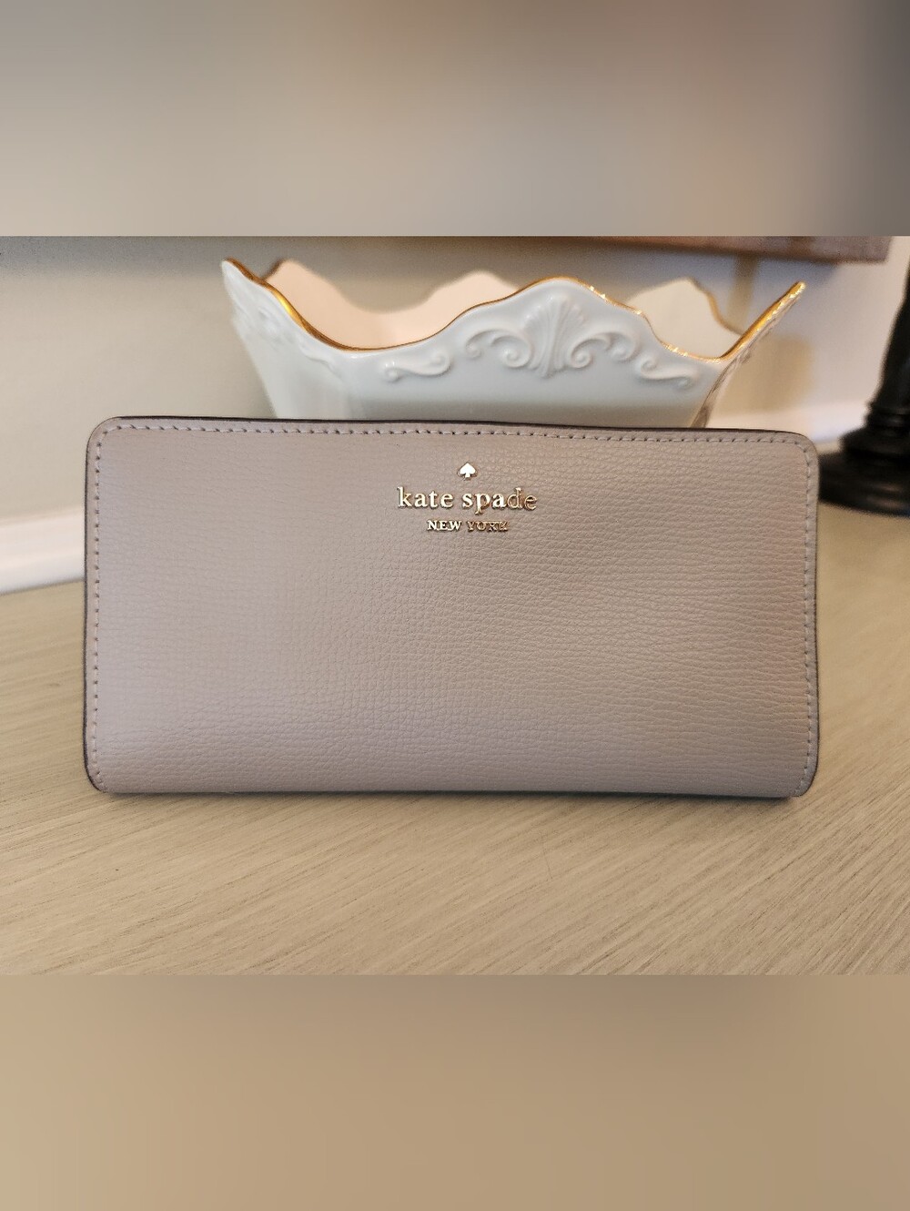 kate spade Leather Zip Slim Wallet in Light Taupe